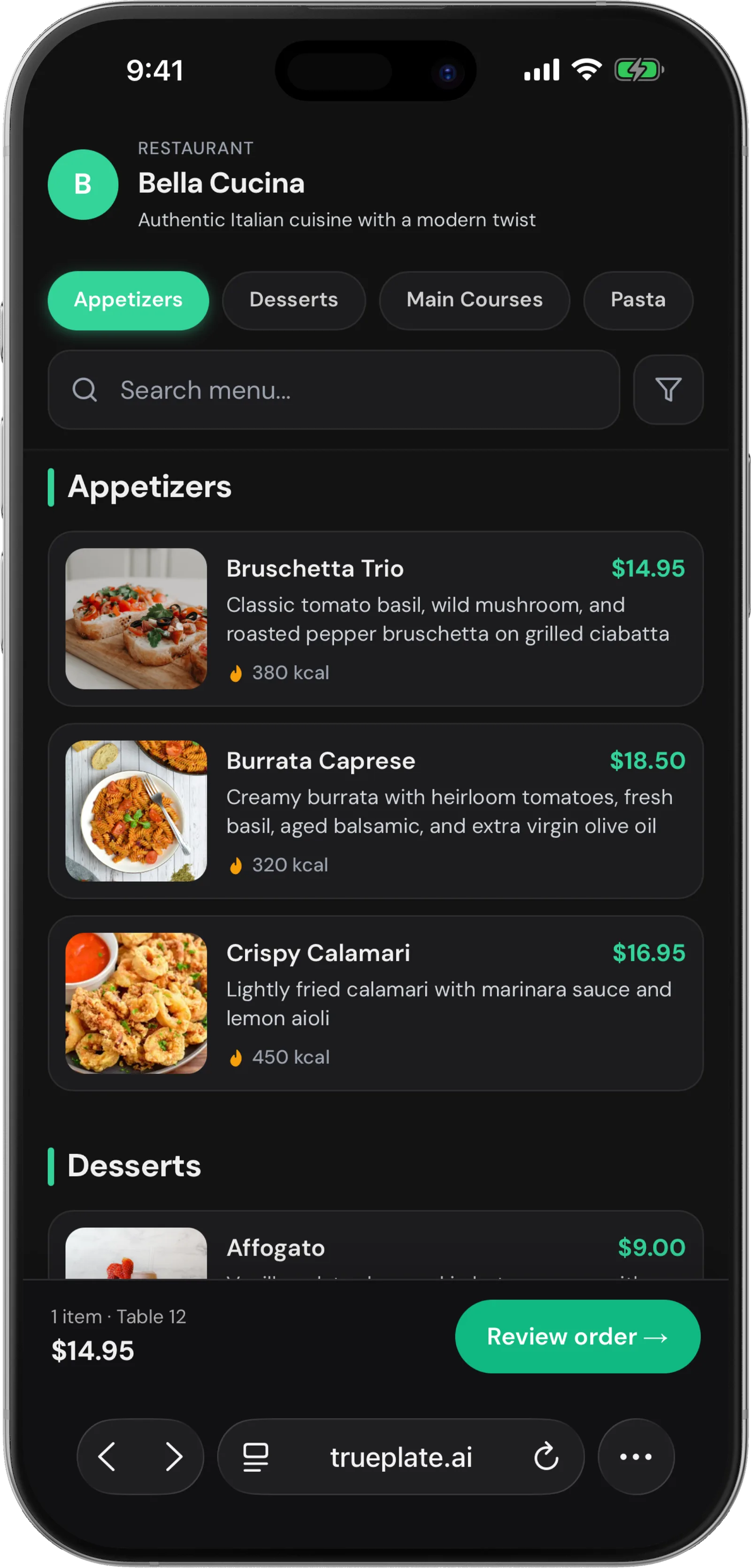 Customer Menu